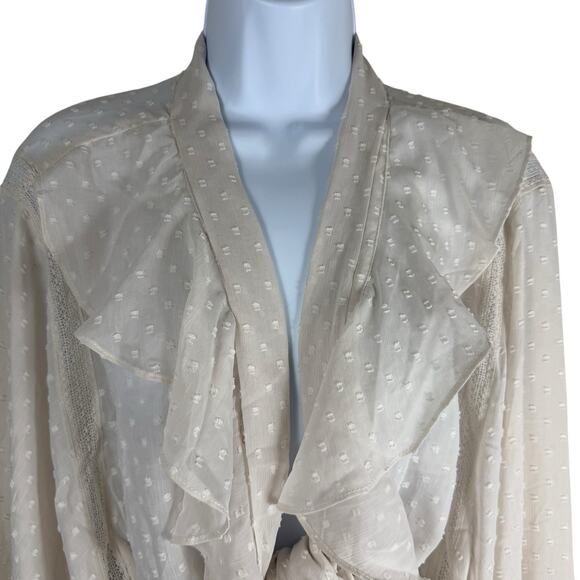 Lovestitch Top Womens Size Large Beige Celeste Chiffon Tie Front Top - Picture 3 of 12